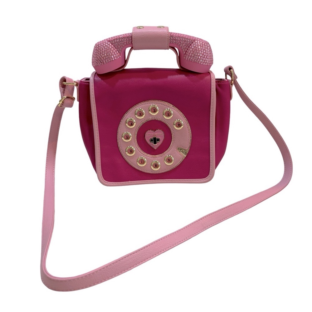 Betsey Johnson Pink Retro Telephone Crossbody Bag โโ Working Handset - Picture 2 of 16
